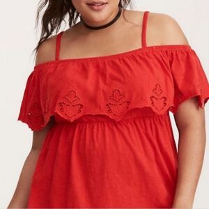 NWT Torrid Lace Ruffle Eyelet Babydoll Top Size 0X (Large)